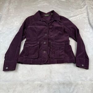 Eddie Bauer Womens Purple Corduroy Jacket Button Front Utility Blazer Plum M
